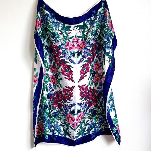 Vintage Alaska Scarf Co Floral Water Silk Scarf 34 X 34 Blue Pink Green Tropical - Picture 4 of 9